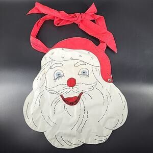 Vtg 1960s Santa Claus Head/Face Christmas Party Apron Homemade 14" x 16"